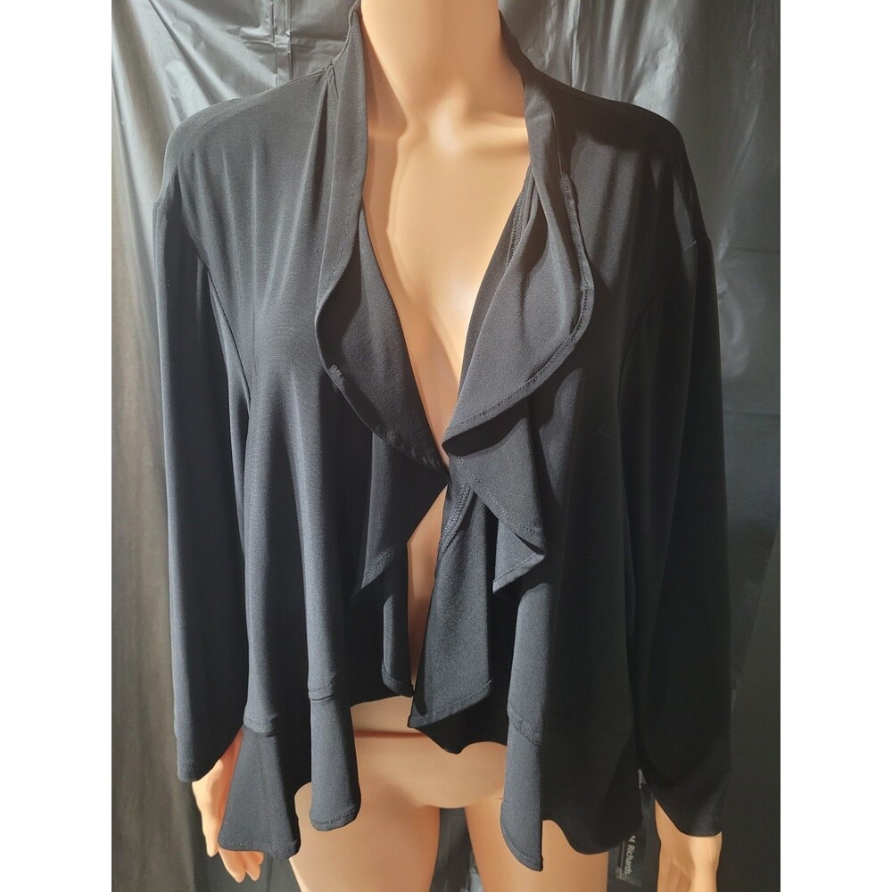 R&M Richards Elegant 3/4 Sleeve Open-Front Ruffle Edge Shrug Black Sz 3x NWT